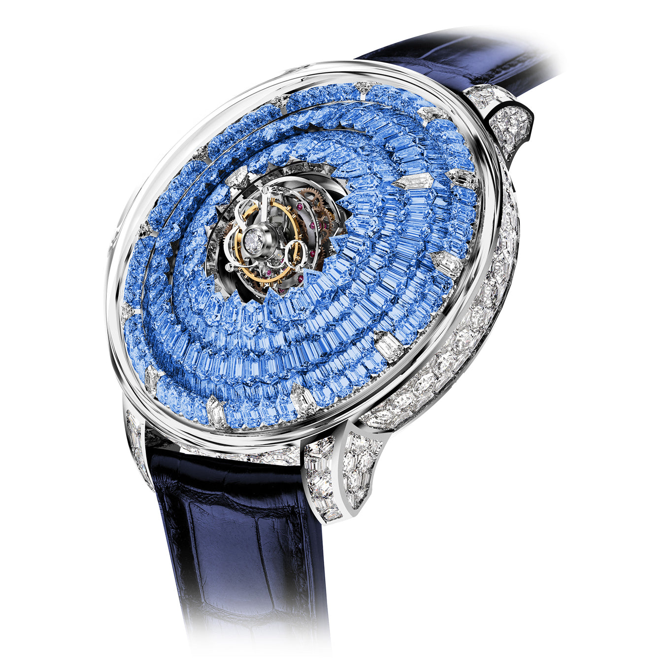 Jacob & Co. The Mystery Tourbillon White Gold Full Icy Blue Sapphires on Strap