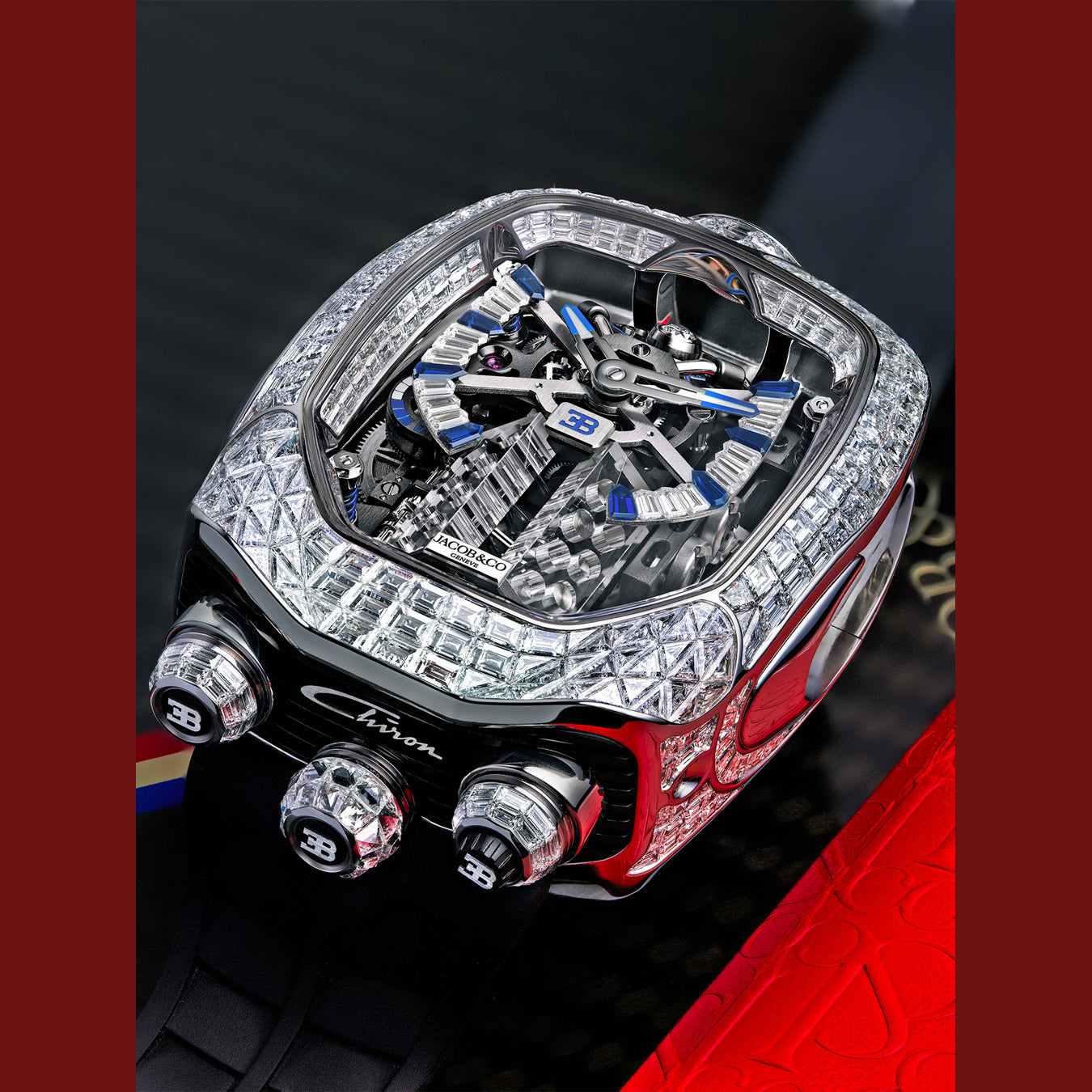 Jacob & Co. Bugatti Chiron Tourbillon Baguette White Gold on Strap