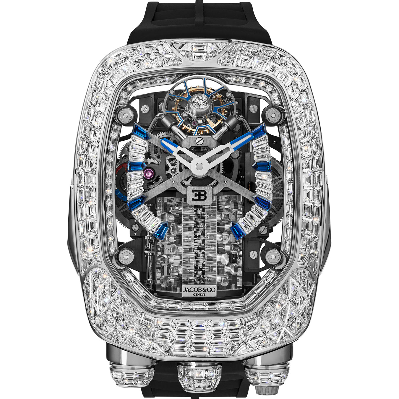 Jacob & Co. Bugatti Chiron Tourbillon Baguette White Gold on Strap
