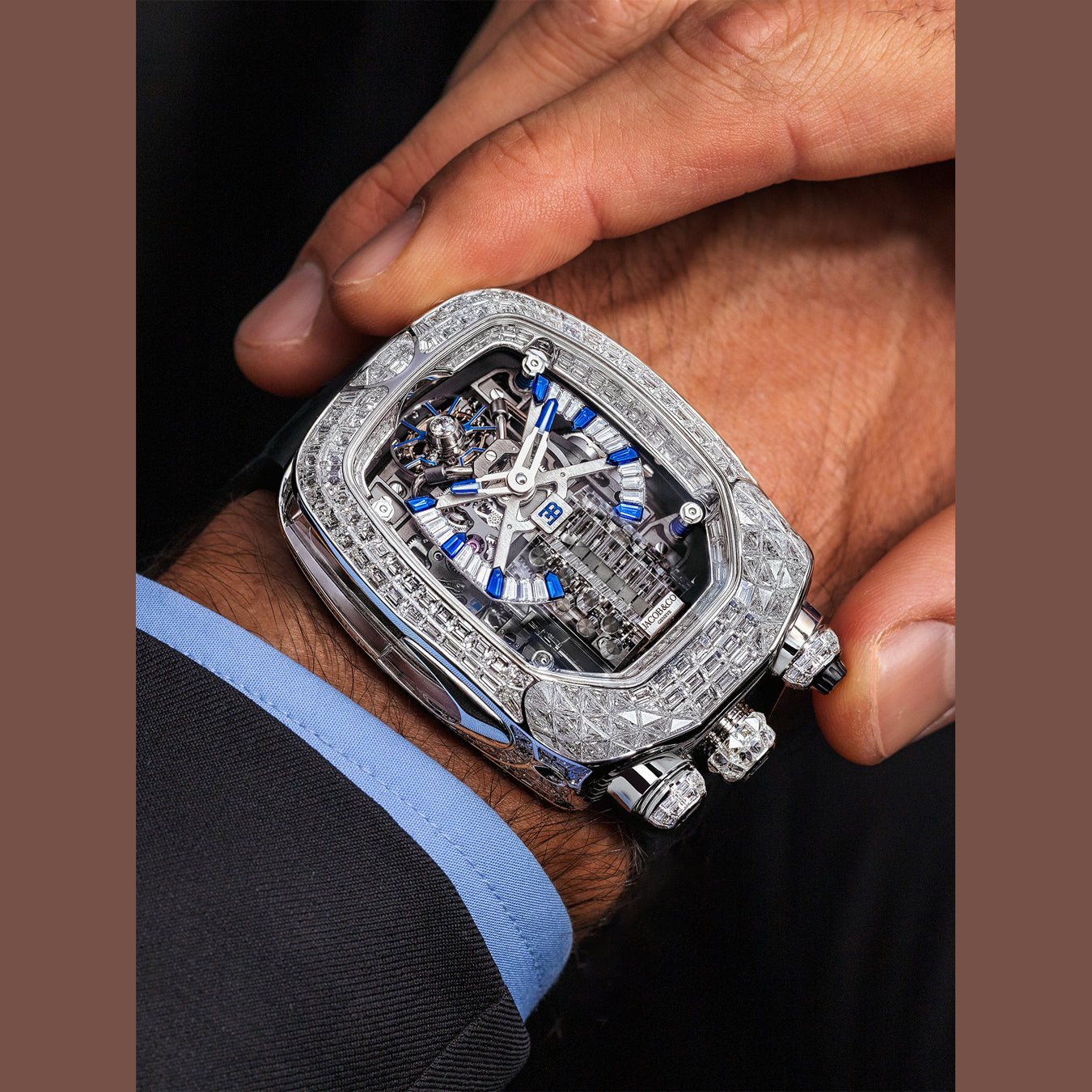 Jacob & Co. Bugatti Chiron Tourbillon Baguette White Gold on Strap