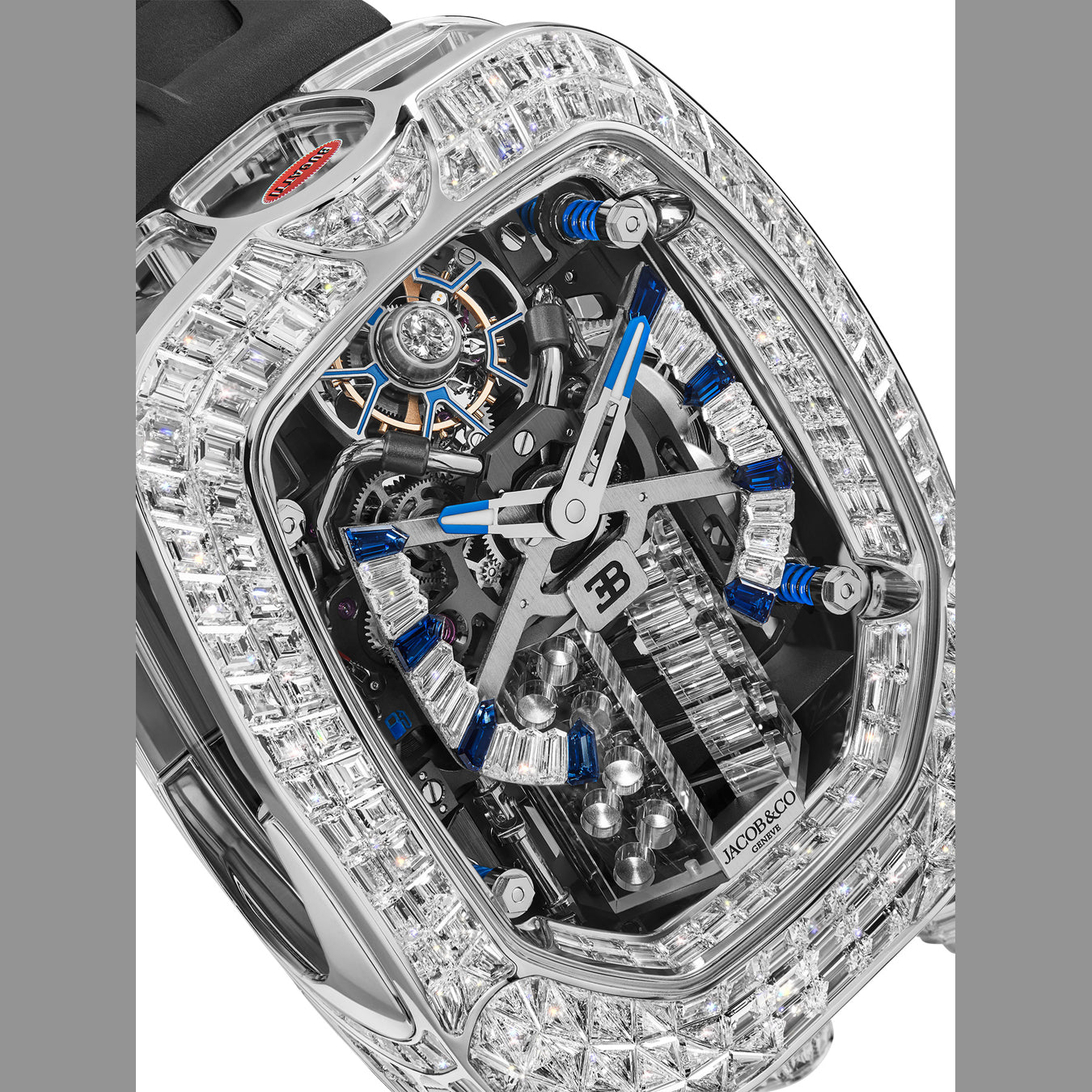 Jacob & Co. Bugatti Chiron Tourbillon Baguette White Gold on Strap