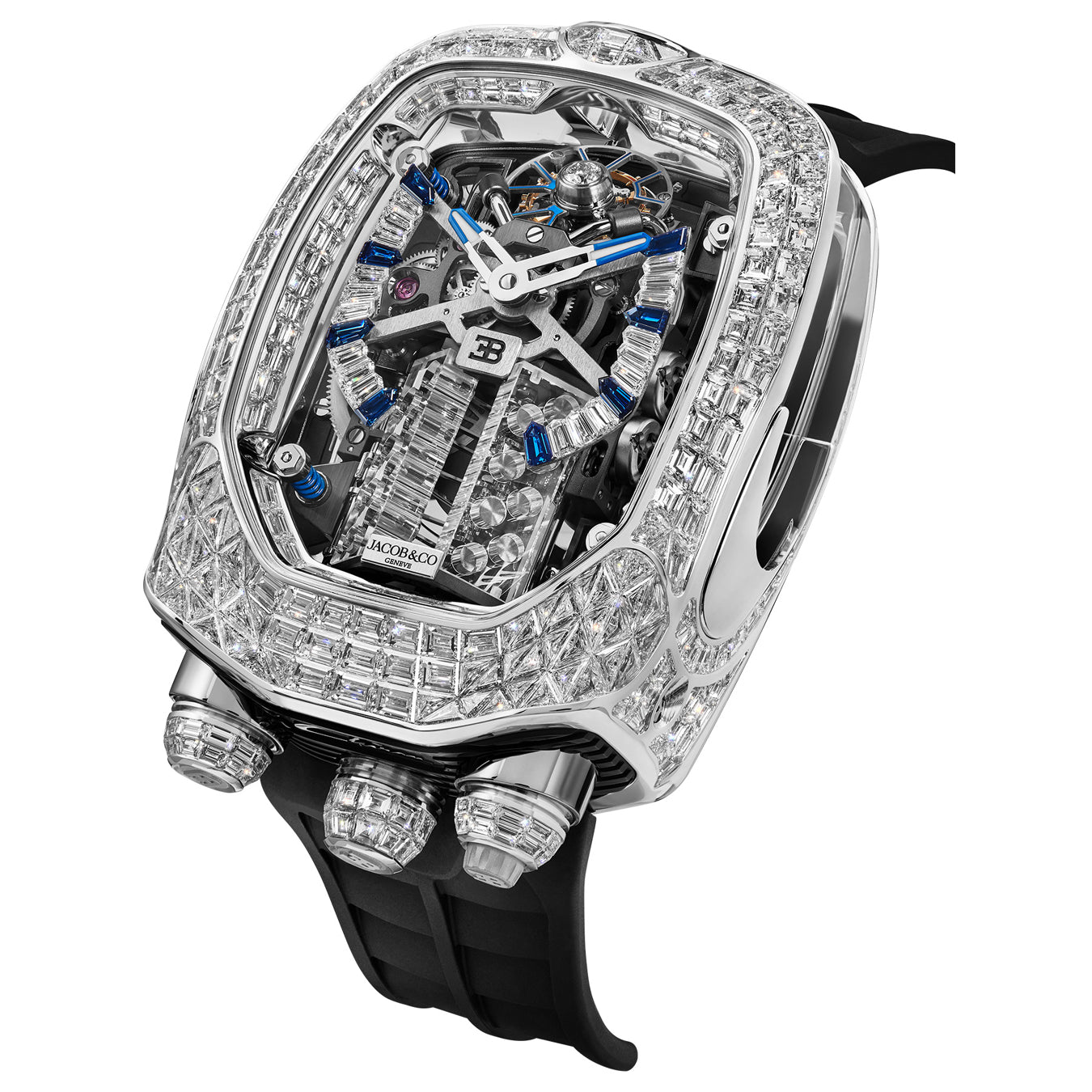 Jacob & Co. Bugatti Chiron Tourbillon Baguette White Gold on Strap