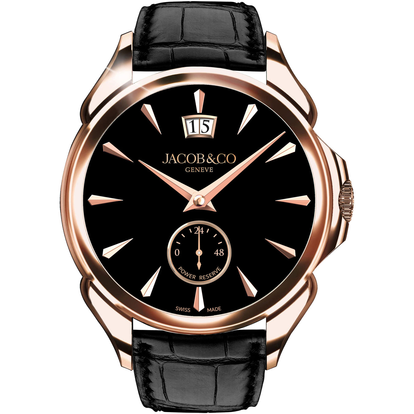 Jacob & Co. Palatial Classic Rose Gold Onyx Black on Strap