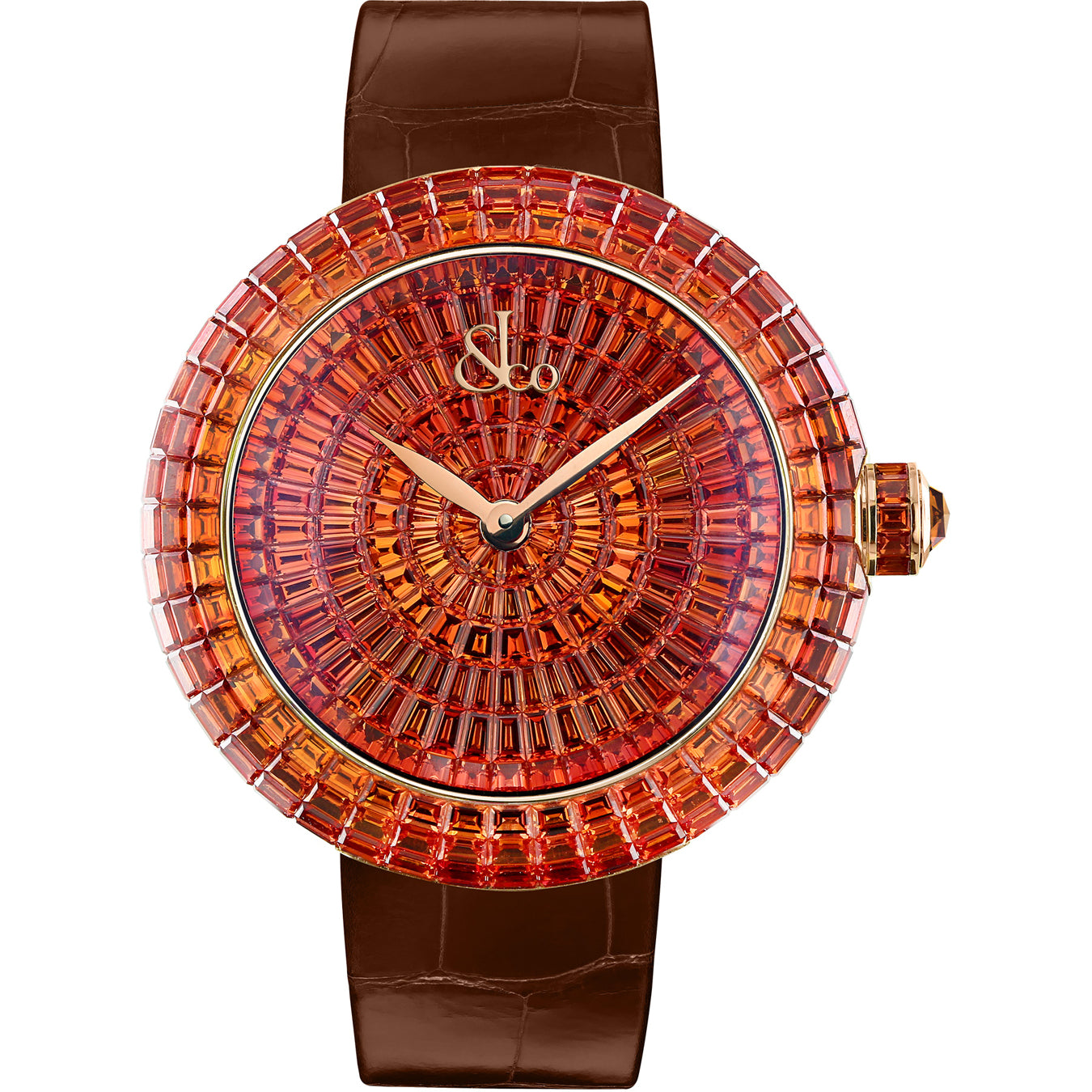 Jacob & Co. Brilliant Baguette Orange Sapphires Rose Gold on Strap