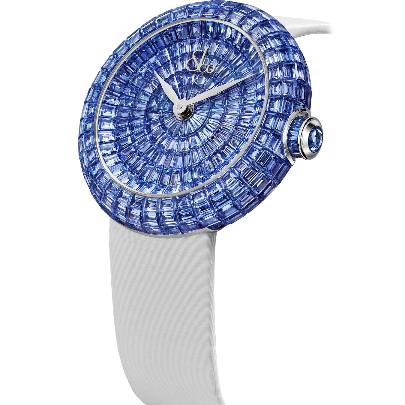 Jacob & Co. Brilliant Baguette Icy Blue Sapphires White Gold on Strap