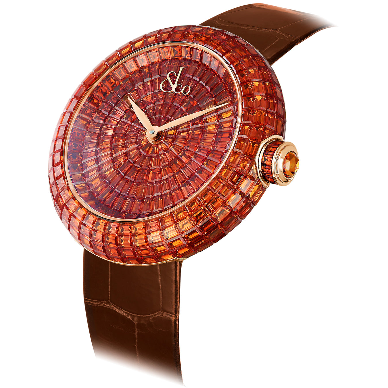 Jacob & Co. Brilliant Baguette Orange Sapphires Rose Gold on Strap