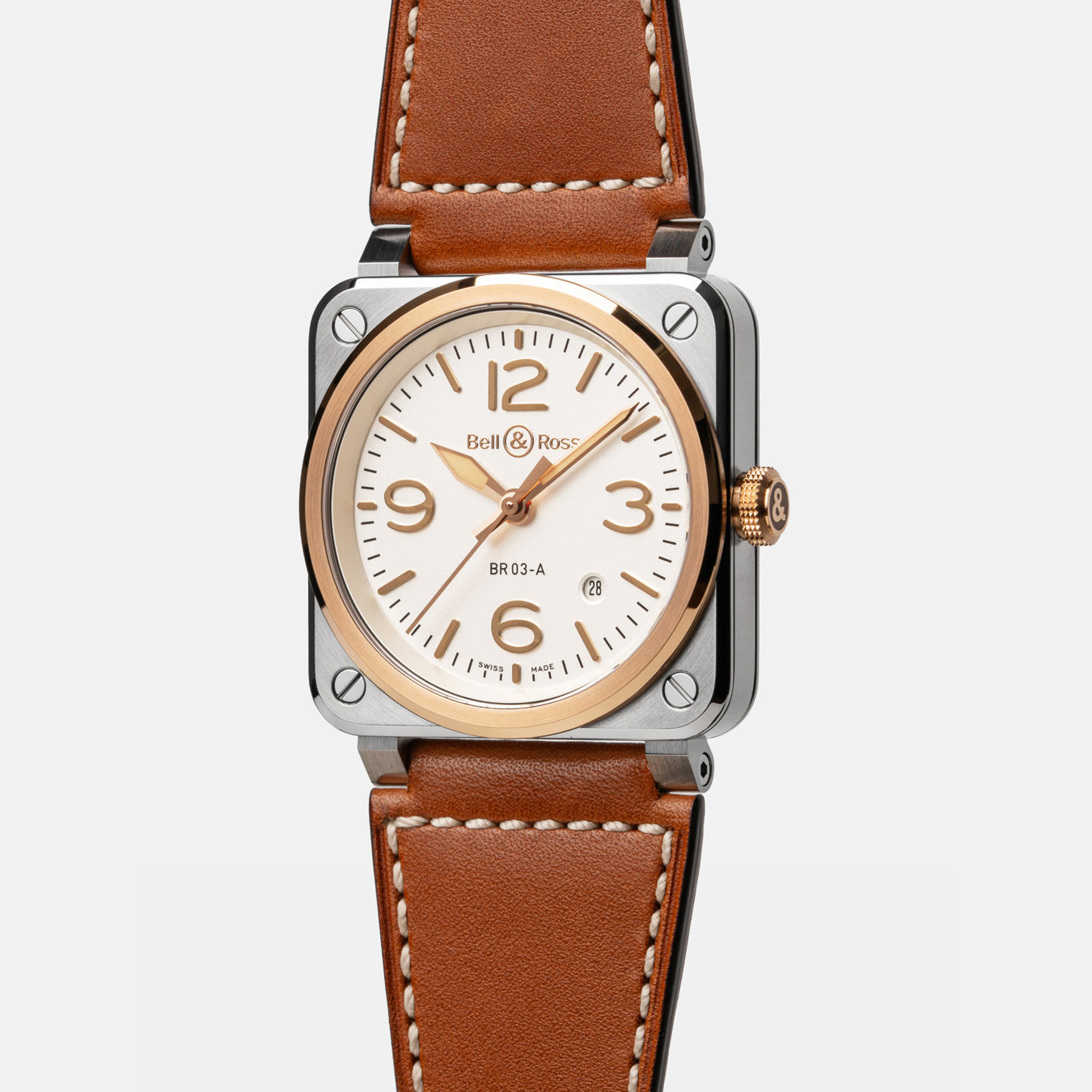 Bell & Ross BR03A-WH-STPG/SCA White Steel Gold Calfskin Strap