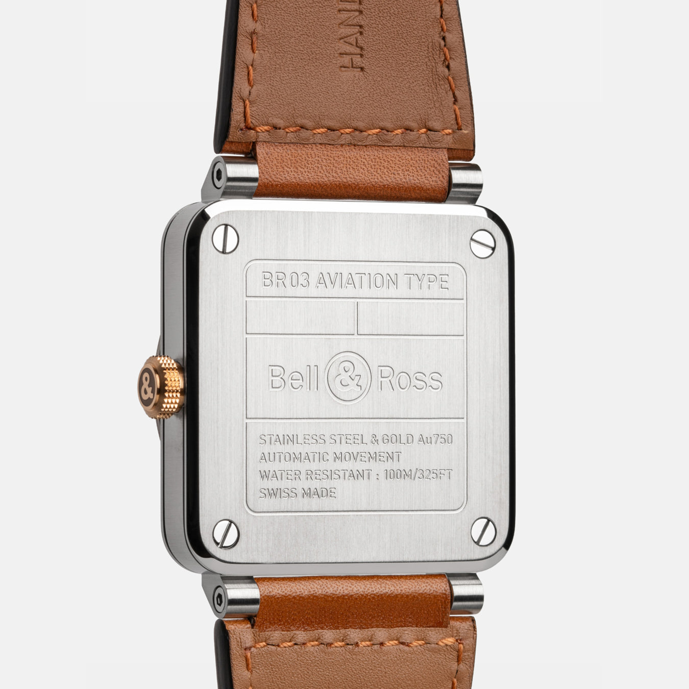 Bell & Ross BR03A-WH-STPG/SCA White Steel Gold Calfskin Strap
