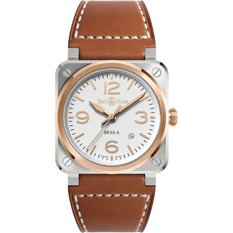 Bell & Ross BR03A-WH-STPG/SCA White Steel Gold Calfskin Strap