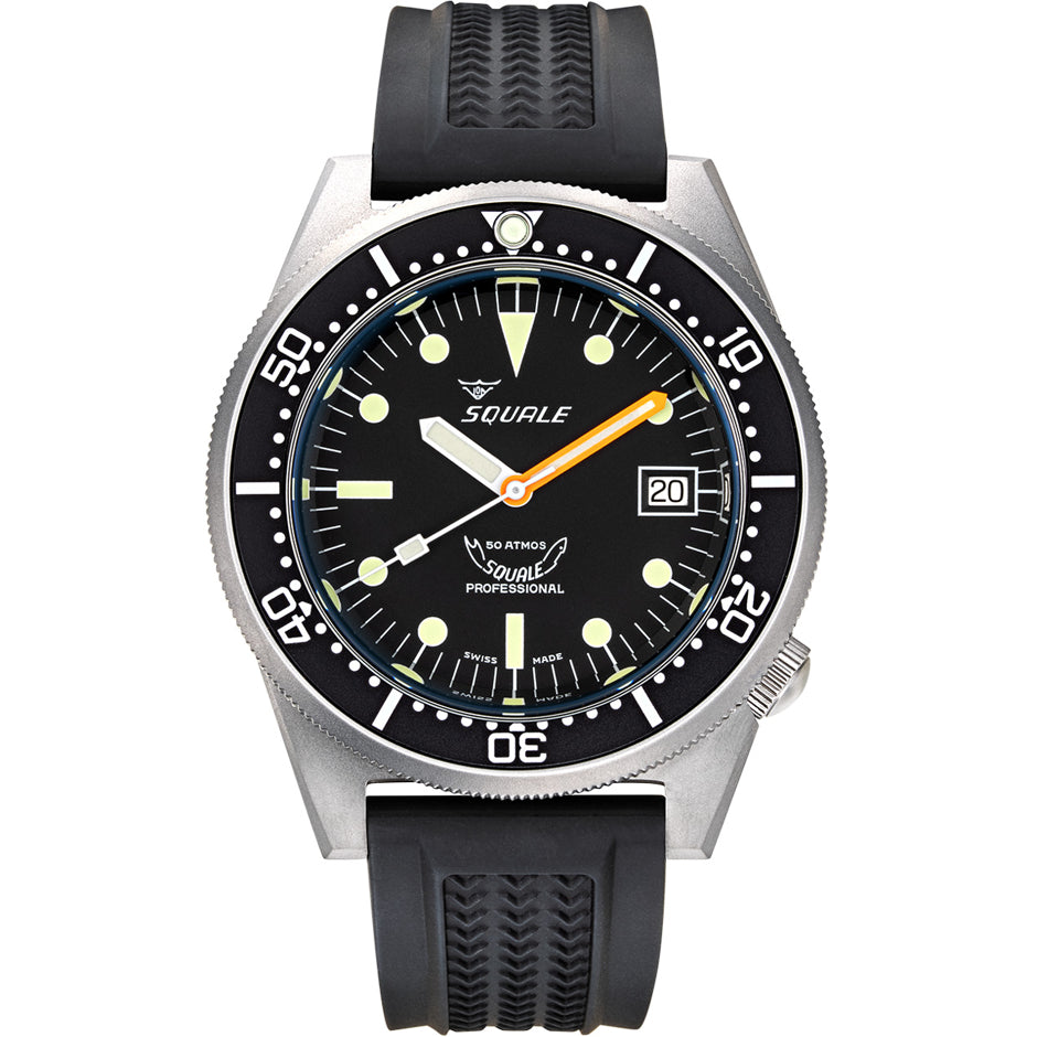 Squale 1521 Black Blasted Steel black on Strap 1521BKBL.VO