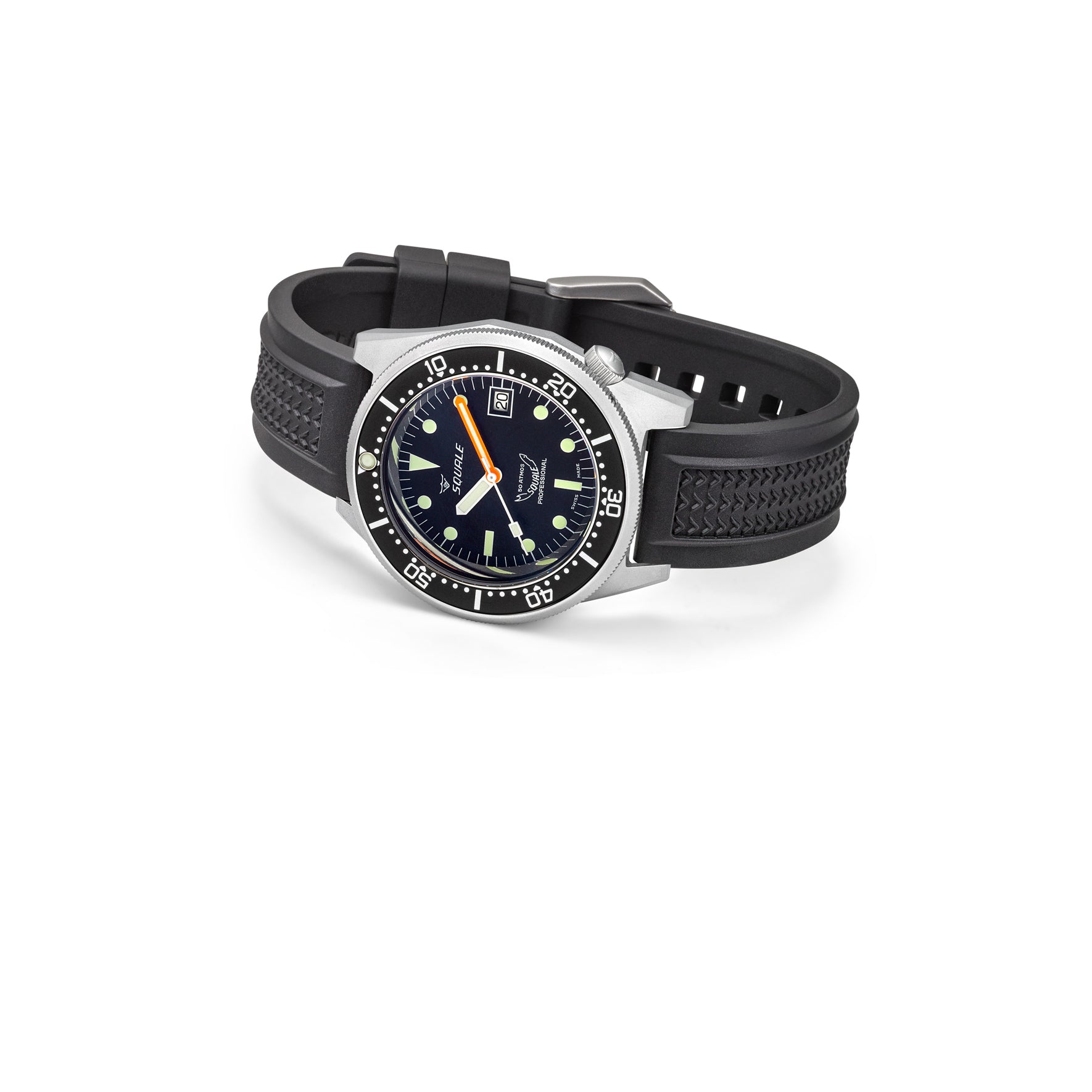 Squale 1521 Black Blasted Steel black on Strap 1521BKBL.VO