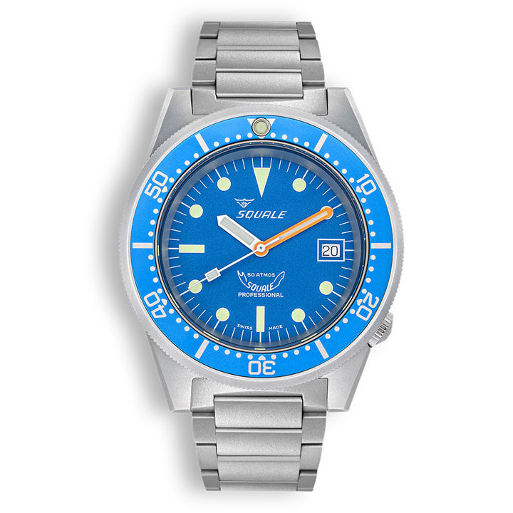 Squale 1521 Blue Blasted Steel Blue on Bracelet 1521BLUEBL.SQ20S