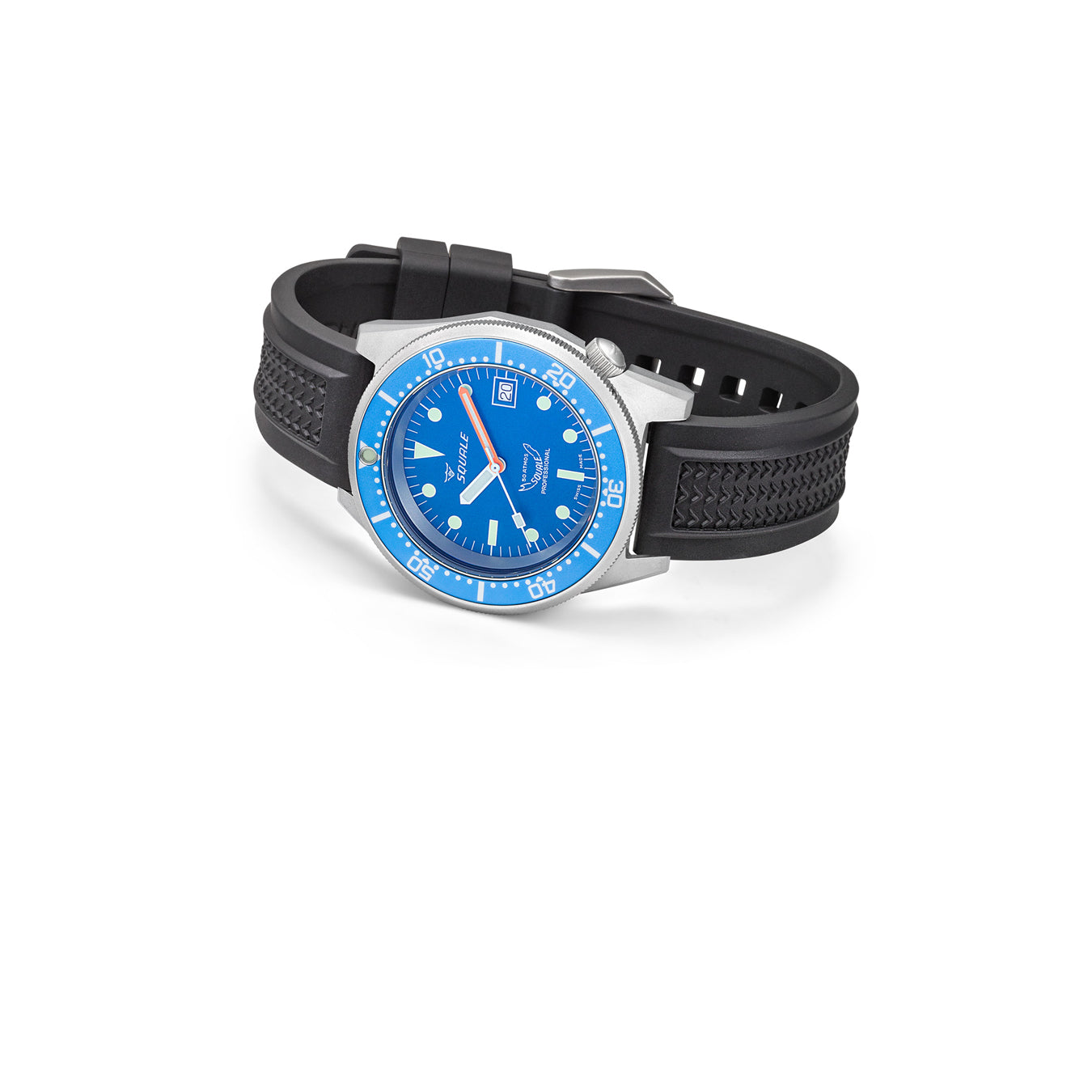 Squale 1521 Blue Blasted Steel Blue on Strap 1521BLUEBL.VO