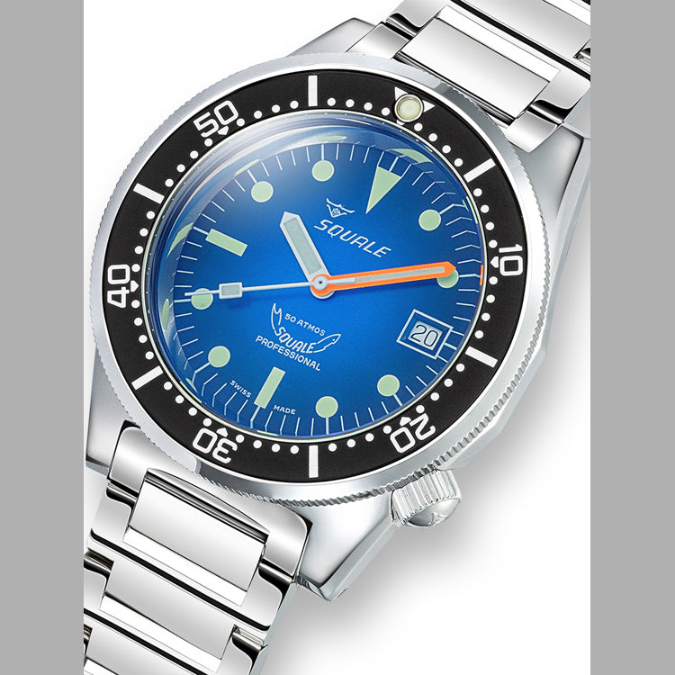 Squale 1521 Blue Ray Steel Blue on Bracelet 1521PROFD.SQ20L