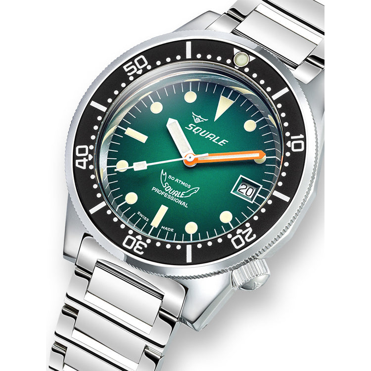 Squale 1521 Green Ray Steel Green on Bracelet 1521PROFGR.SQ20L