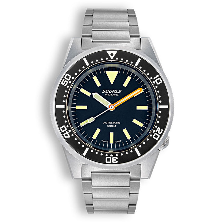 Squale 1521 Militaire Blasted Steel Black on Bracelet 1521MILBL.SQ20S