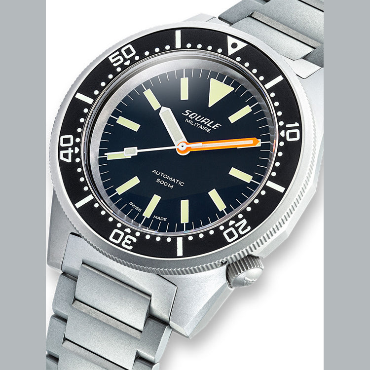 Squale 1521 Militaire Blasted Steel Black on Bracelet 1521MILBL.SQ20S