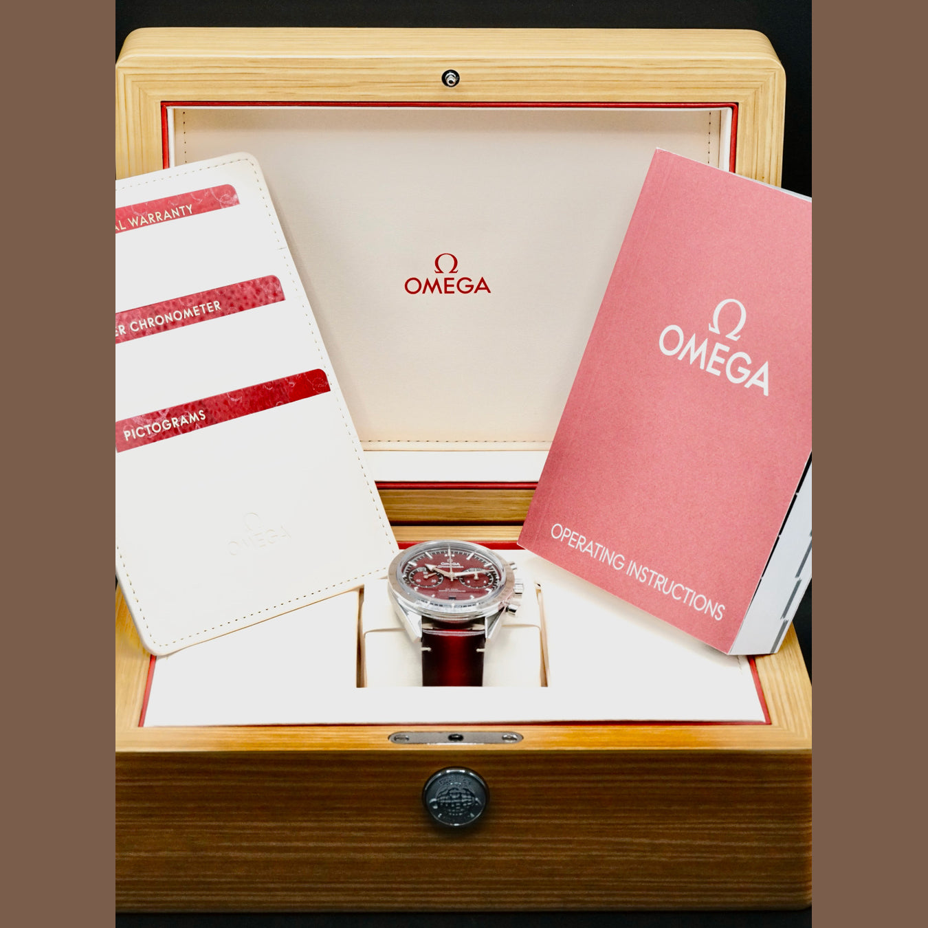 Omega Speedmaster 57 Coaxial Chronometer Chronograph Red Dial 40.5mm on Strap 332.12.41.51.11.001