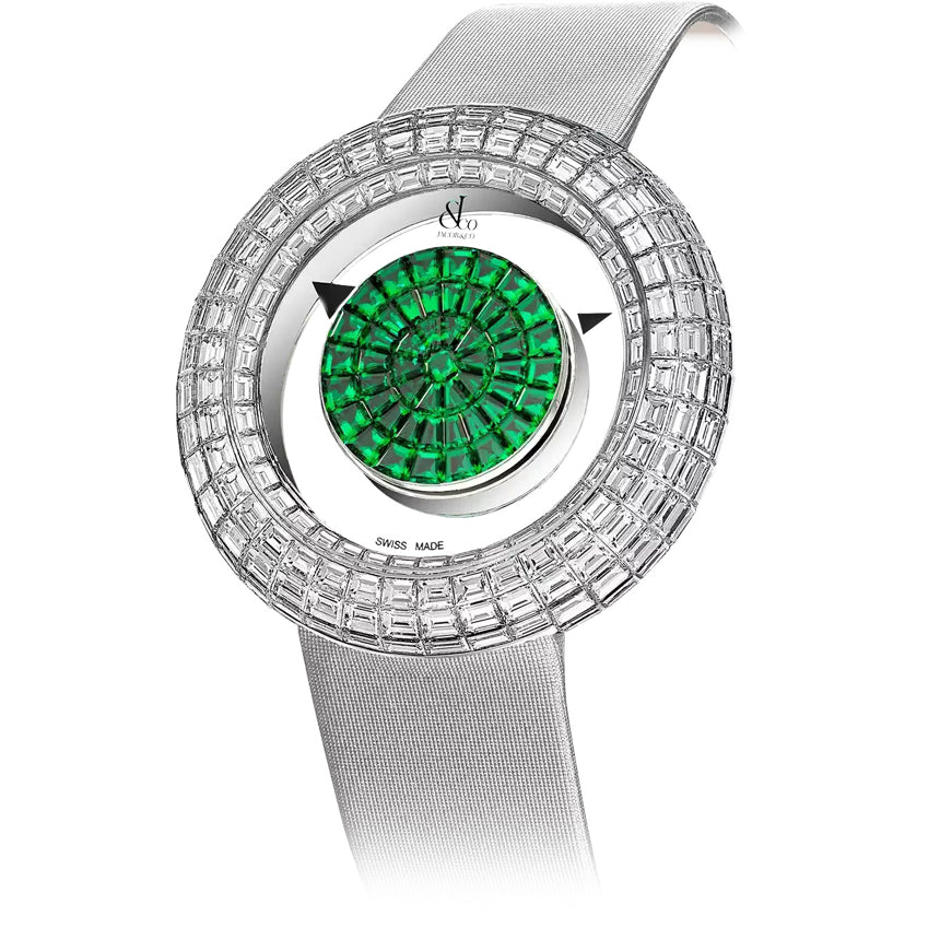 Jacob & Co. Brilliant Mystery Emeralds White Gold on Strap 38mm