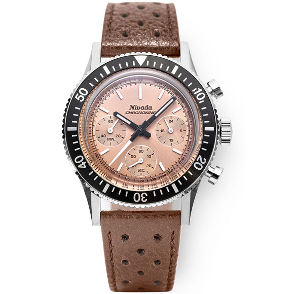 Nivada Grenchen 87043Q23 Chronoking Salmon Dial on Strap