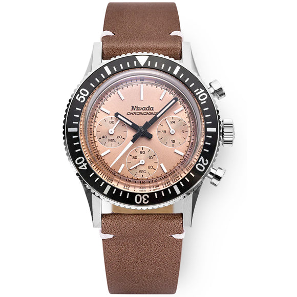 Nivada Grenchen 87043Q14 Chronoking Salmon Dial on Strap