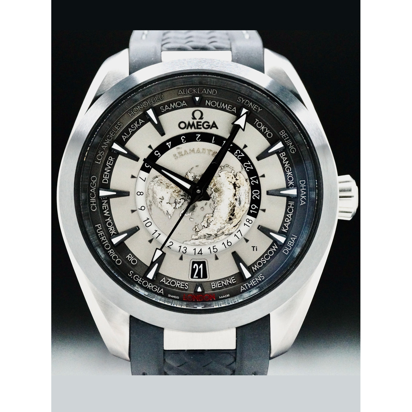 Omega 220.92.43.22.99.001 Seamaster Aqua Terra 150M Worldtimer 43mm Black Titanium Ceramic on Strap