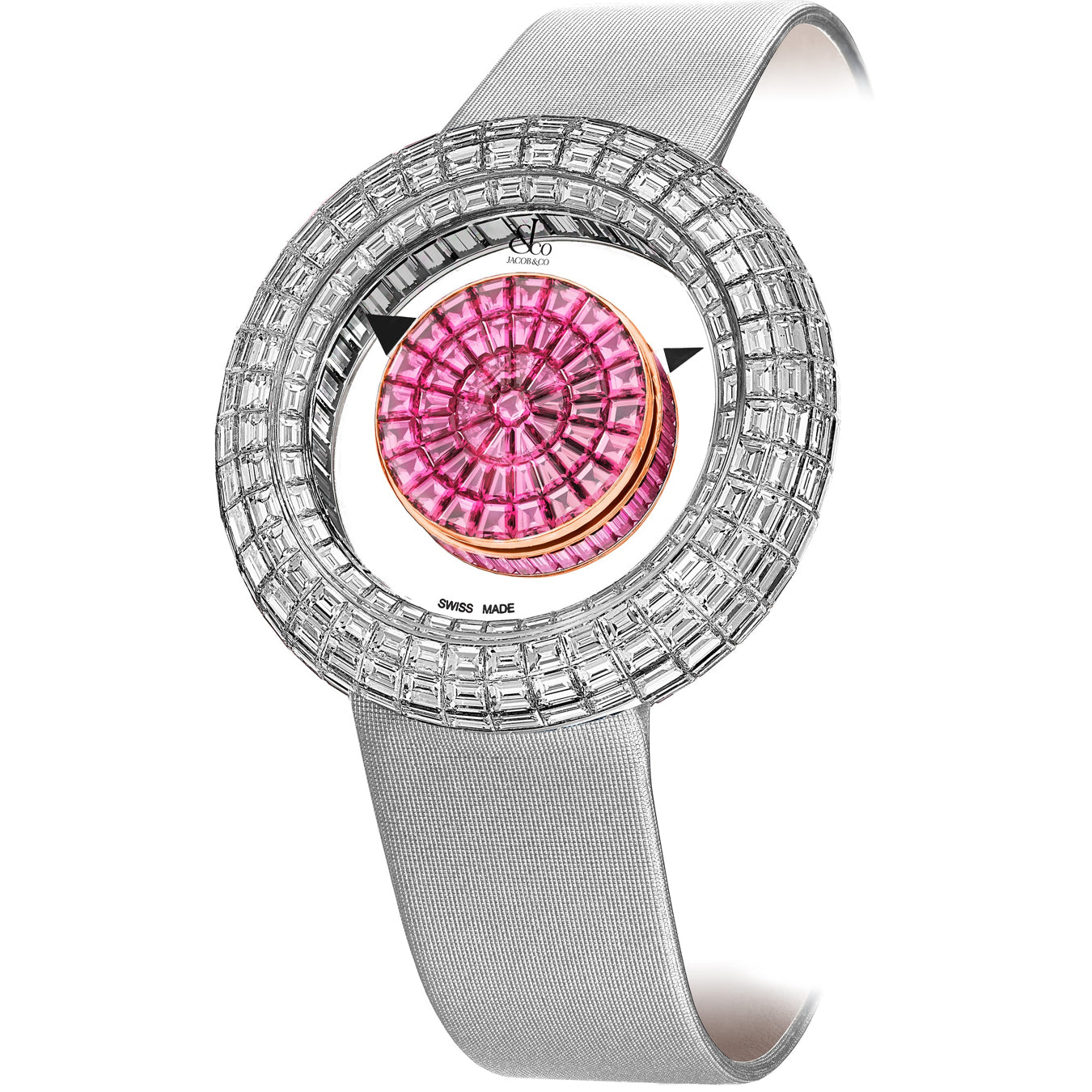 Jacob & Co. Brilliant Mystery Pink Sapphires White Gold on Strap 44mm