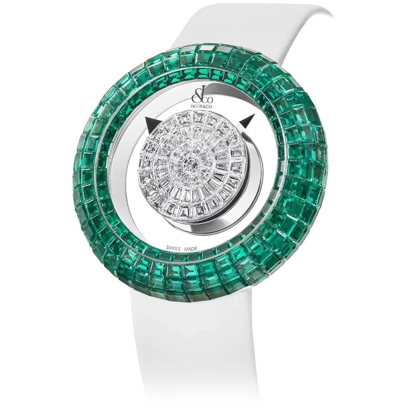 Jacob & Co. Brilliant Mystery Emeralds Diamonds White Gold on Strap 38mm