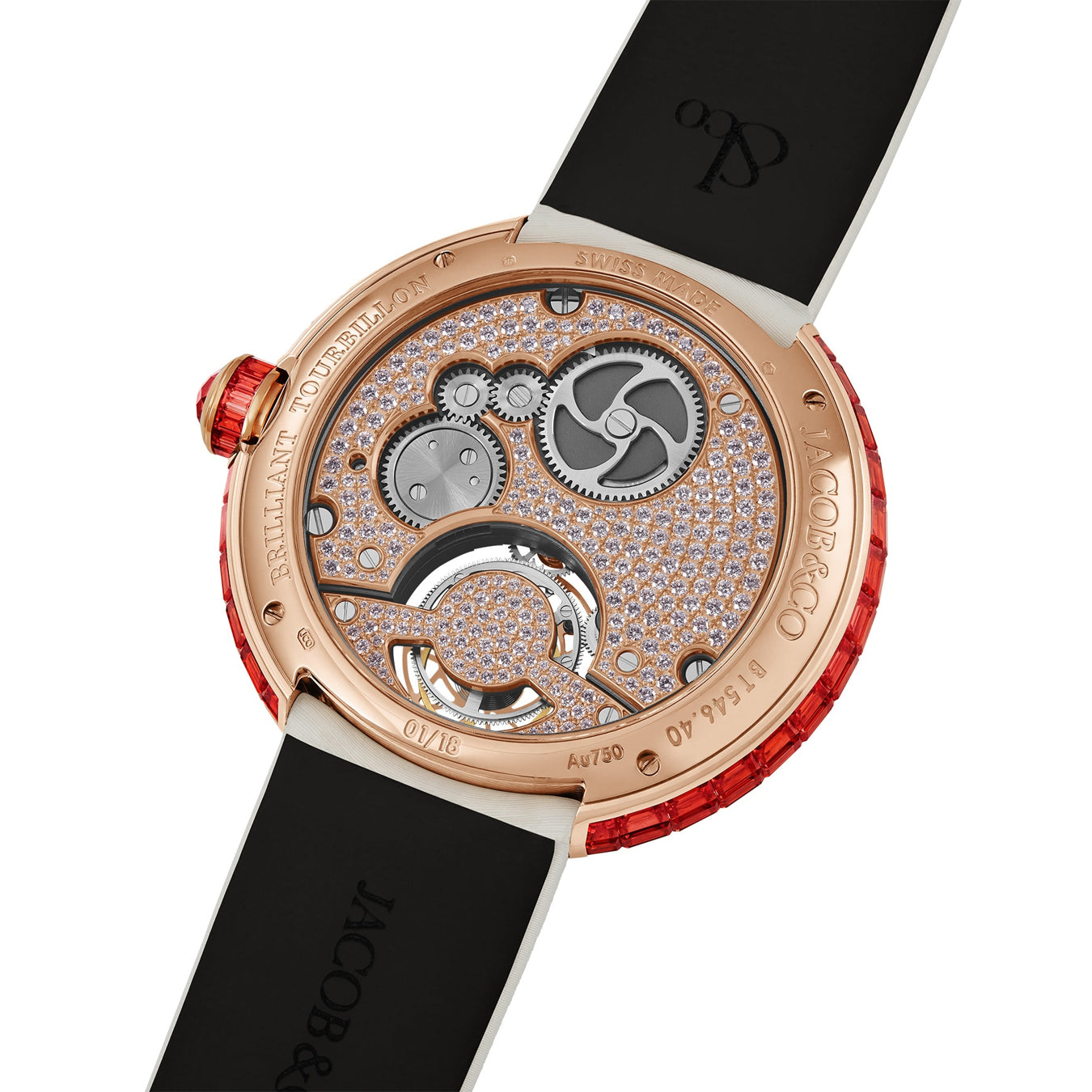 Jacob & Co. Brilliant Flying Tourbillon Orange Sapphires II Rose Gold on Strap