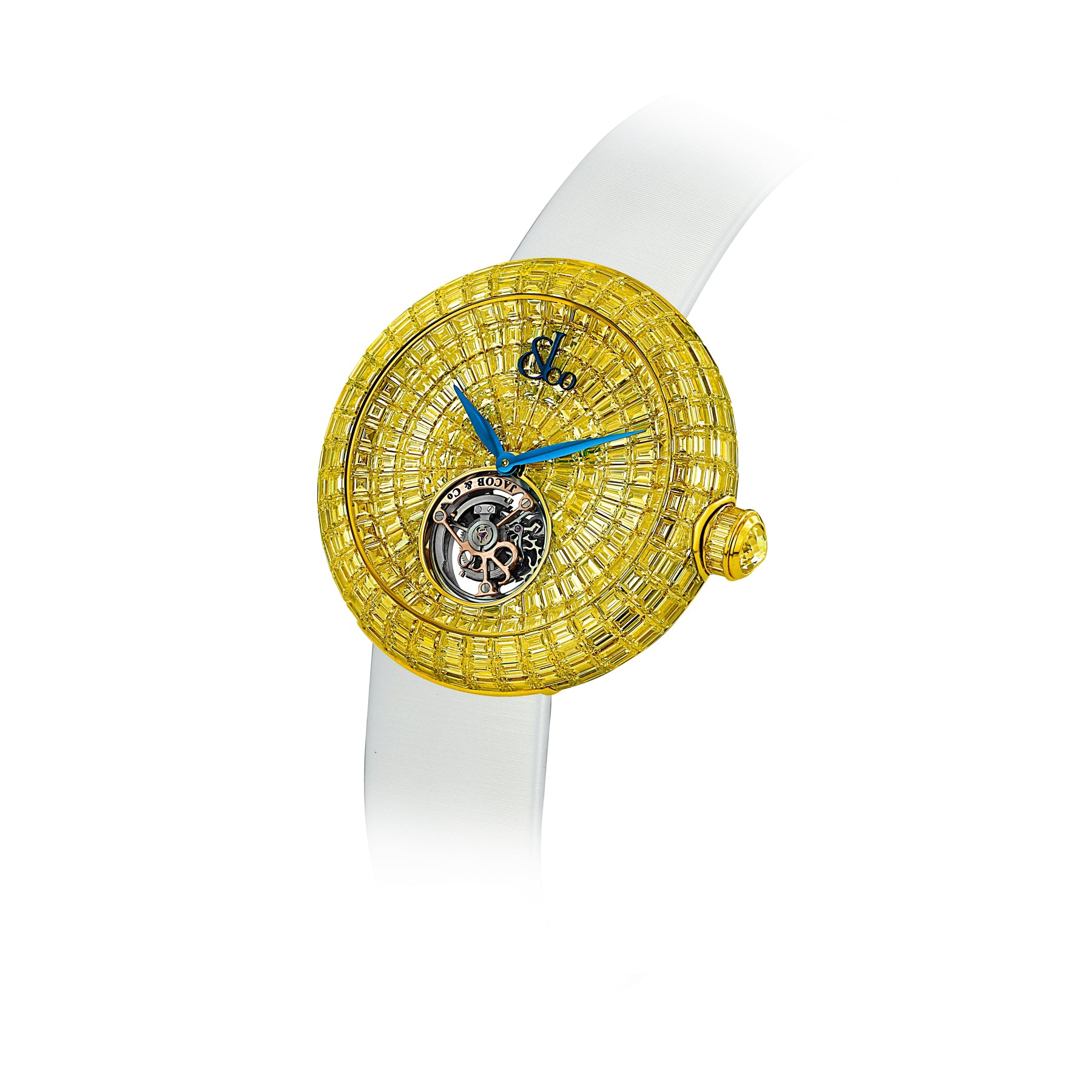 Jacob & Co. Brilliant Flying Tourbillon Yellow Sapphires Rose Gold on Strap