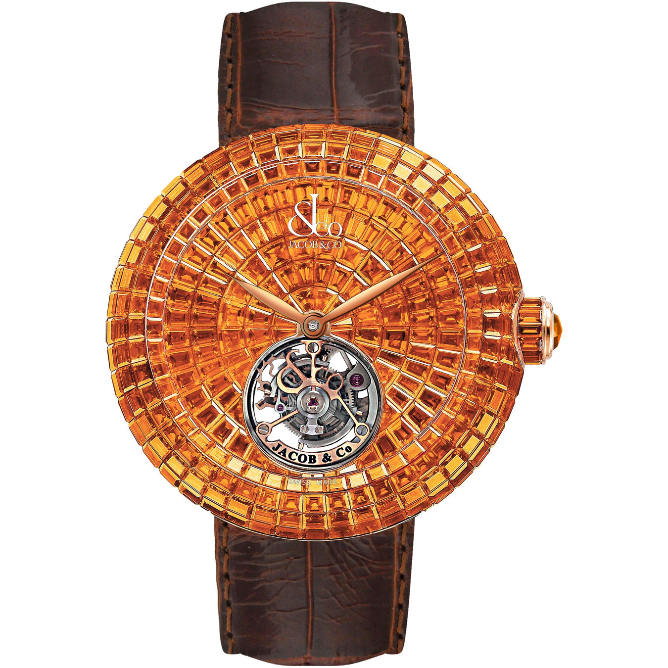 Jacob & Co. Brilliant Flying Tourbillon Orange Sapphires Rose Gold on Strap