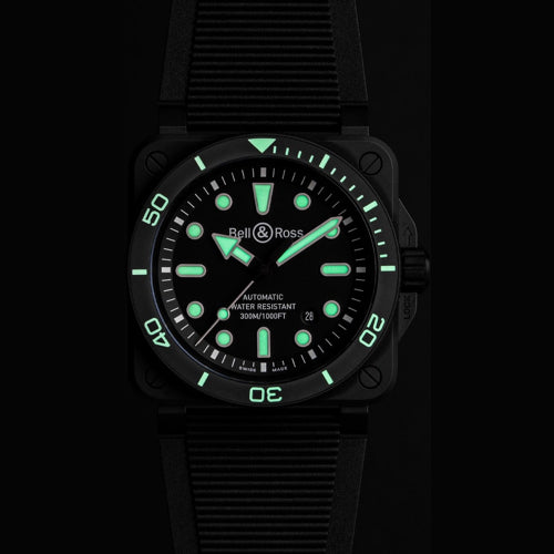Bell & Ross BR03A-D-BL-CE/SRB Diver Black Matte Ceramic Rubber Strap