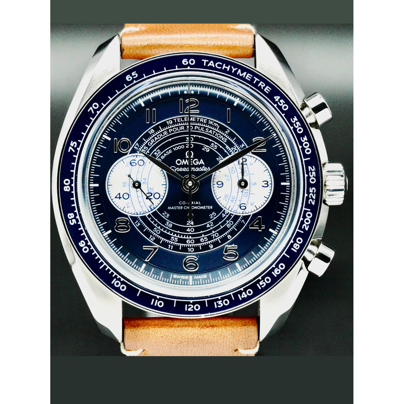 Omega 329.32.43.51.03.001 Speedmaster Chronoscope 43mm Blue Dial on Strap