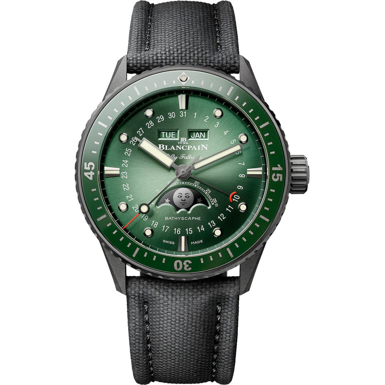 Blancpain 5054 0153 B52A Fifty Fathoms Bathyscaphe Quantieme Complet Phases de Lune Sunburst Green Dial