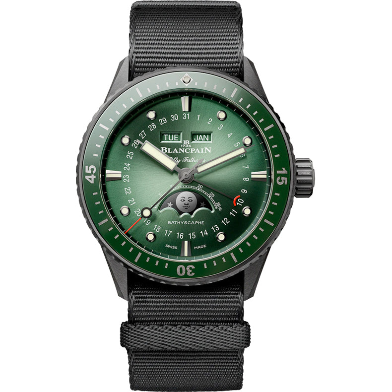 Blancpain 5054 0153 NABA Fifty Fathoms Bathyscaphe Quantieme Complet Phases de Lune Sunburst Green Dial