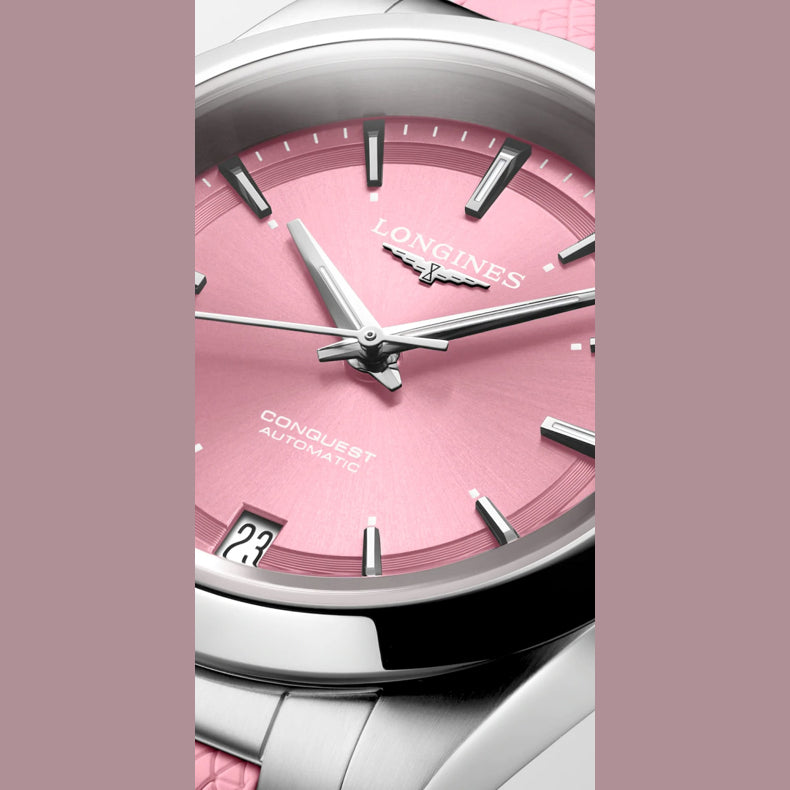 Longines L3.430.4.99.9 Conquest Sunray Pink Dial on Strap