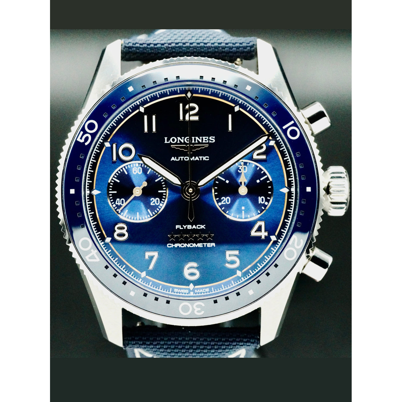 Longines L3.821.4.93.2 Spirit Flyback Blue Dial on Strap