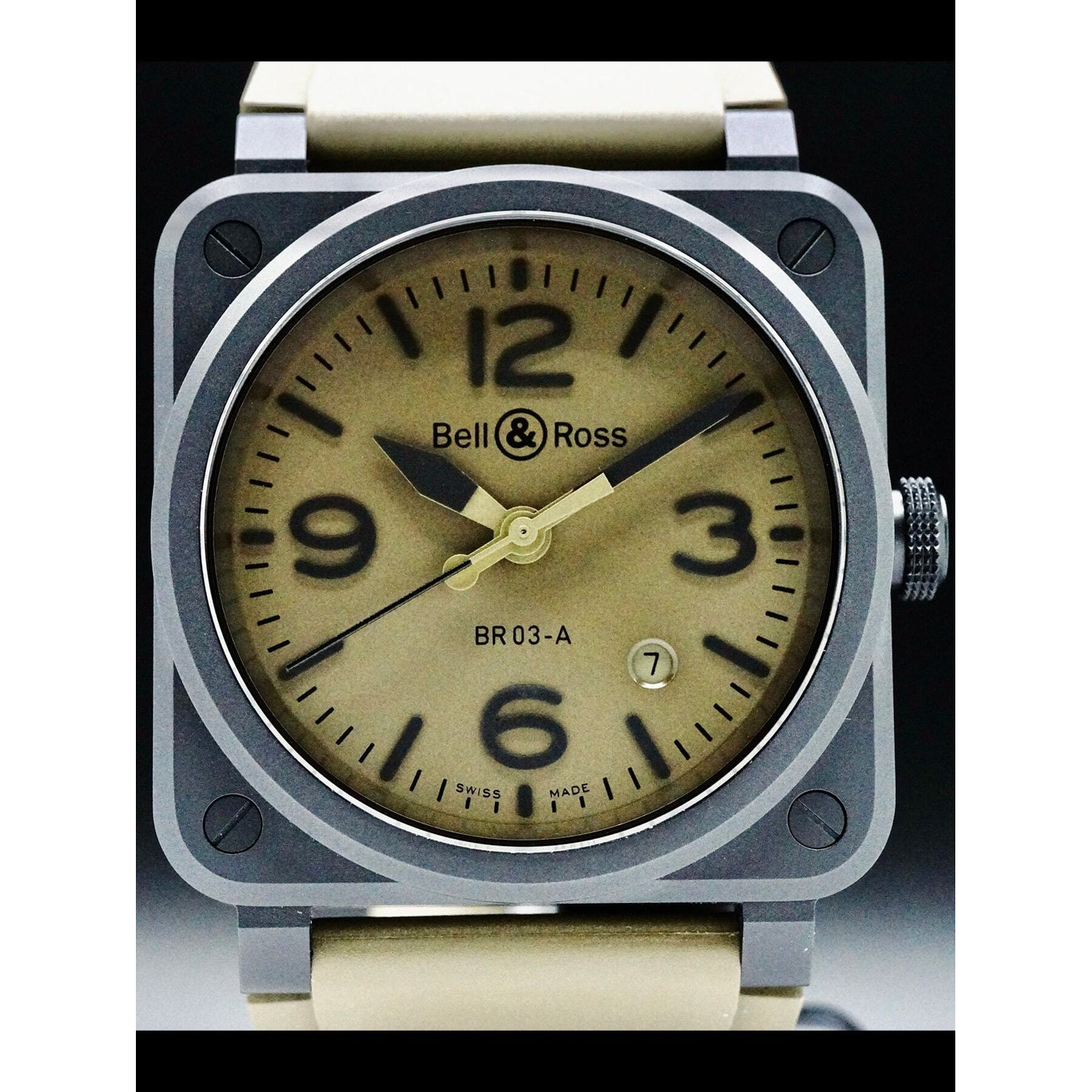 Bell and Ross BR03A-MIL-CE/SRB  Auto Military Ceramic 41mm Rubber Strap