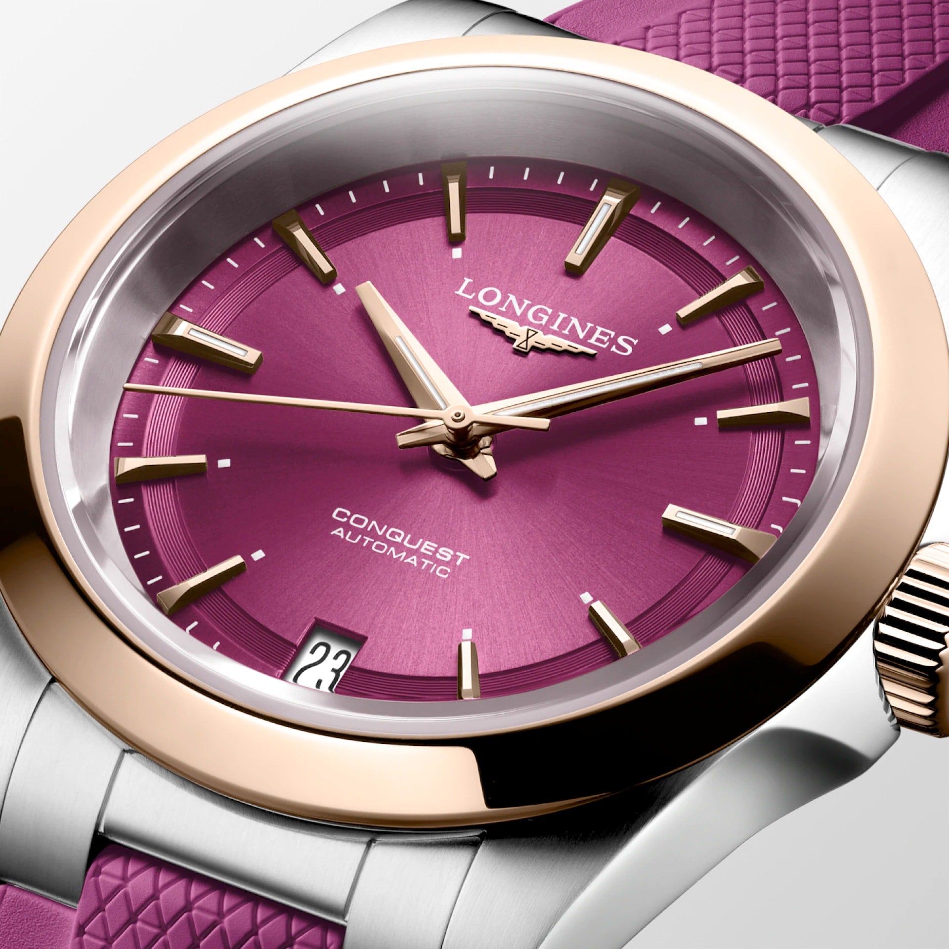 Longines L3.430.5.98.9 Conquest Sunray Purple Dial on Strap
