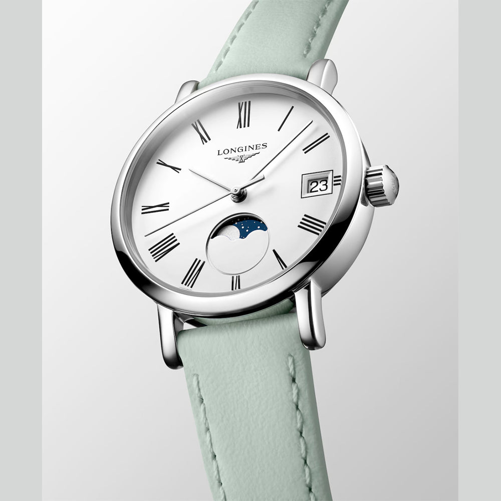 Longines L4.330.4.11.0 Elegant Collection Moonphase White Dial on Strap