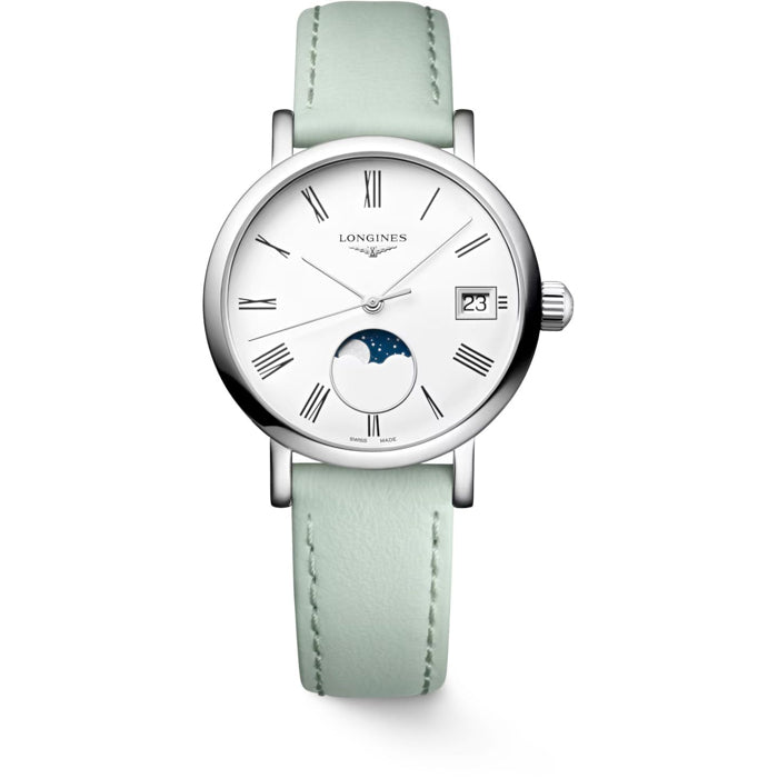 Longines L4.330.4.11.0 Elegant Collection Moonphase White Dial on Strap