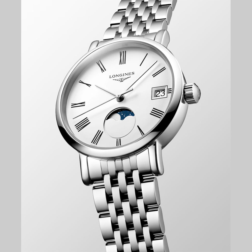 Longines L4.330.4.11.6 Elegant Collection Moonphase White Dial on Bracelet