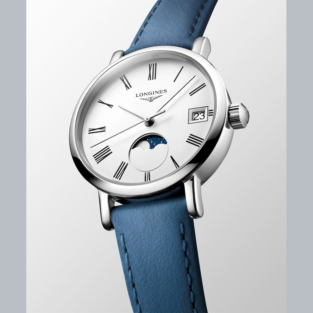 Longines L4.330.4.11.2 Elegant Collection Moonphase White Dial on Strap