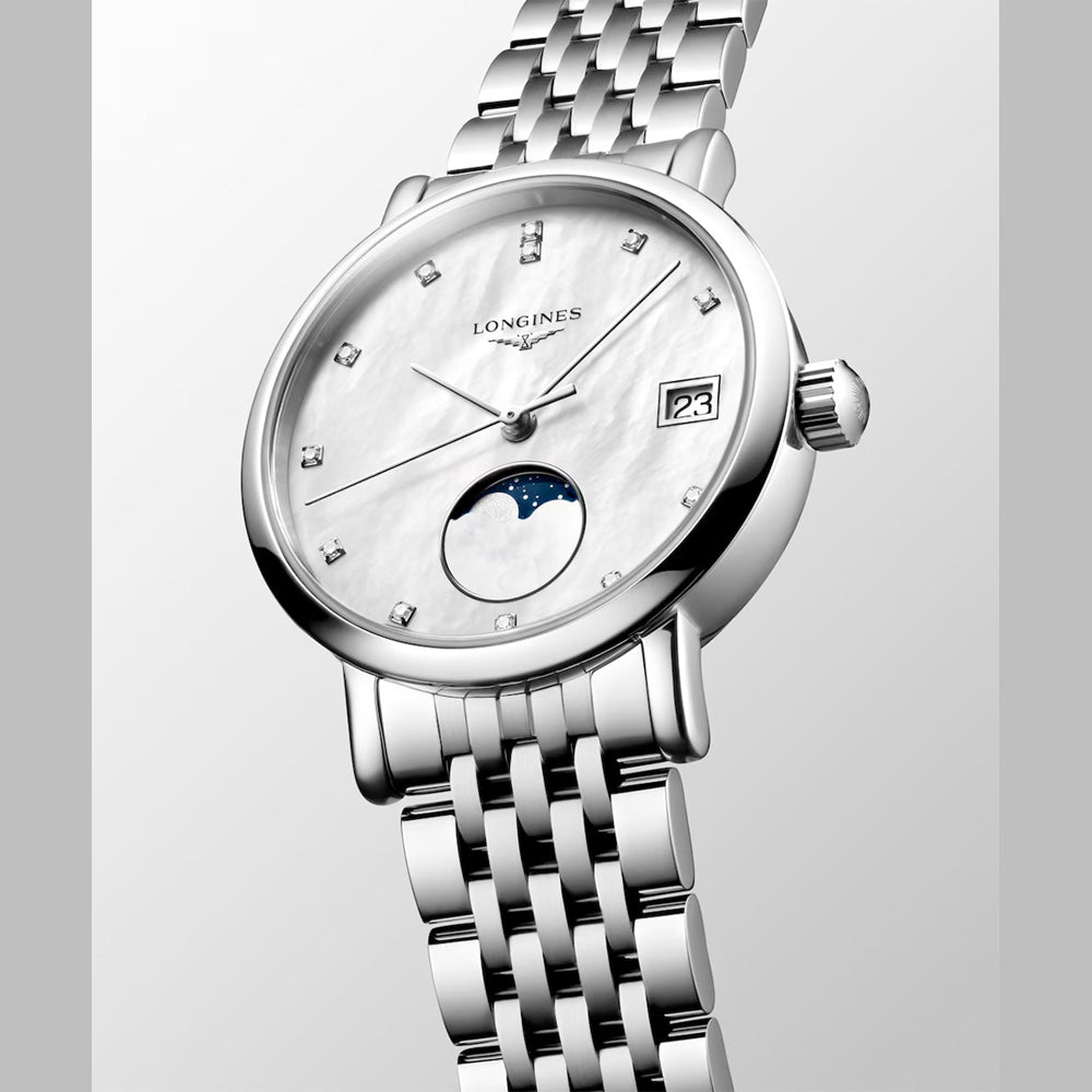 Longines L4.330.4.87.6 Elegant Collection Moonphase White Dial on Bracelet