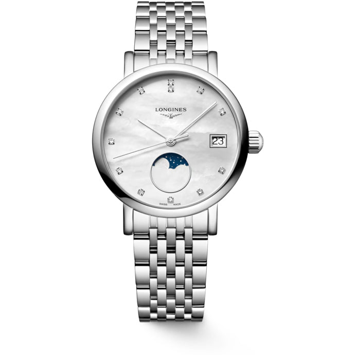 Longines L4.330.4.87.6 Elegant Collection Moonphase White Dial on Bracelet