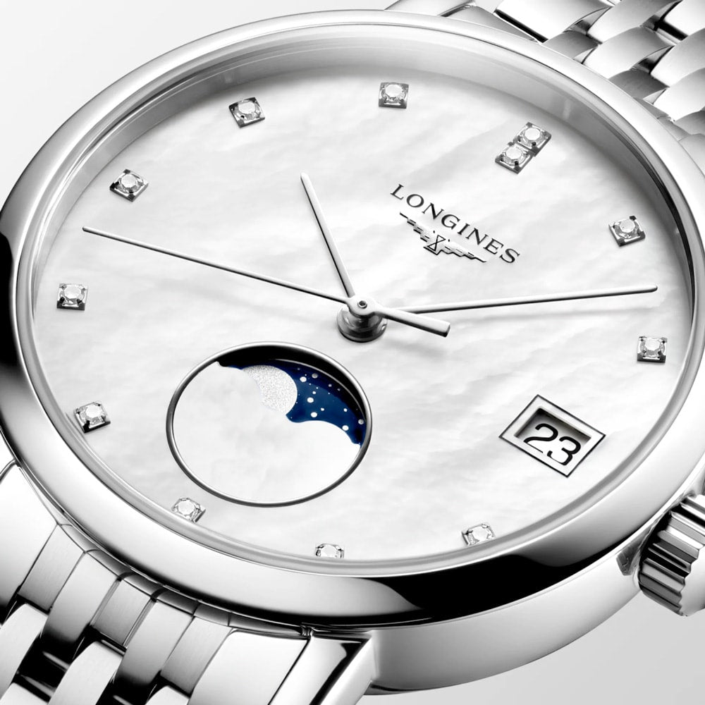 Longines L4.330.4.87.6 Elegant Collection Moonphase White Dial on Bracelet