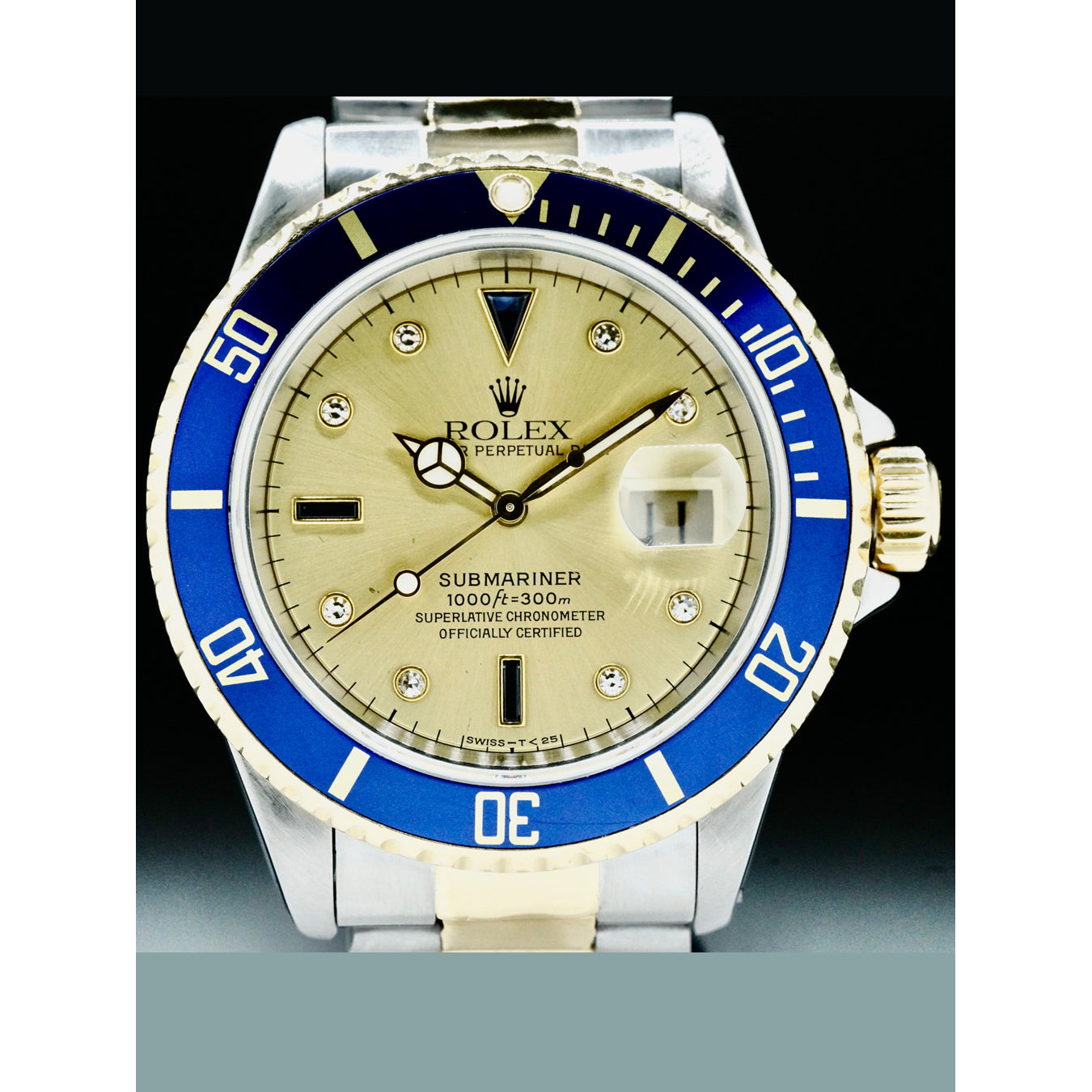 Rolex 16613 Sunmariner Date Two-Tone Serti Champagne Dial