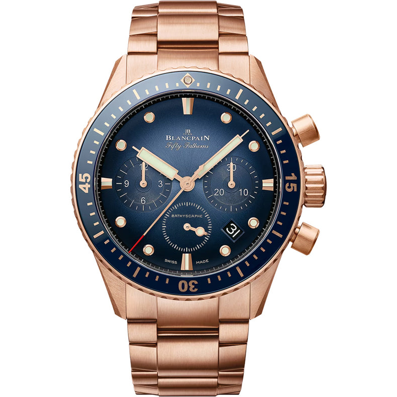 Blancpain Fifty Fathoms Bathyscaphe Chronograph Flyback Blue Dial on Bracelet