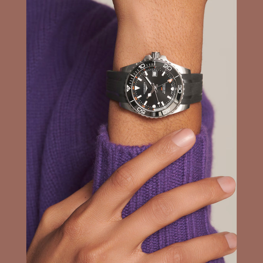 Longines Hydroconquest L3.790.4.56.9 GMT Black Dial on Strap