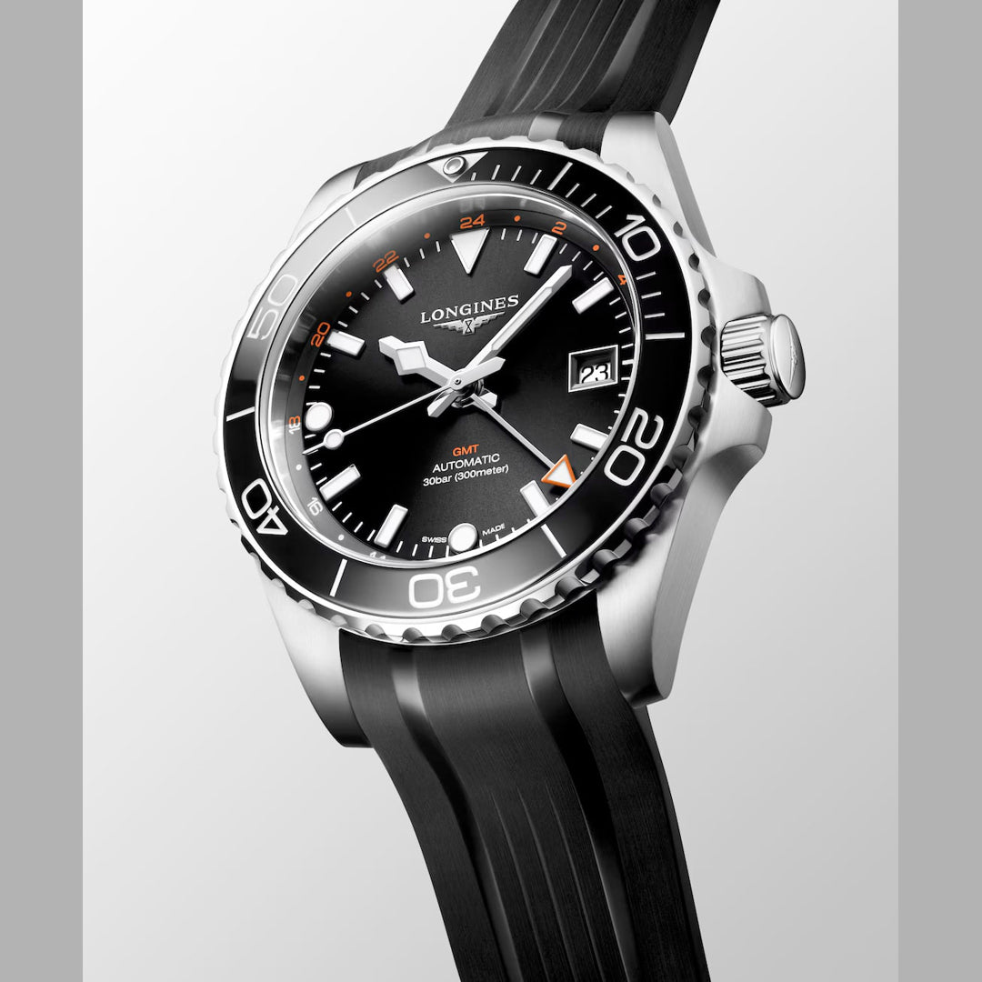 Longines Hydroconquest L3.790.4.56.9 GMT Black Dial on Strap
